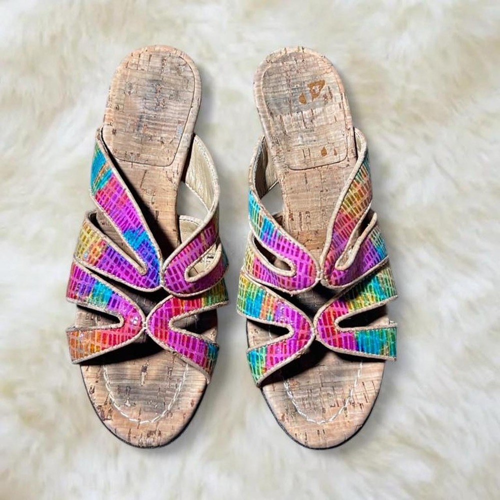 Y2K Rainbow Strappy Heeled Sandals Multicolor 2000s Retro Size 5